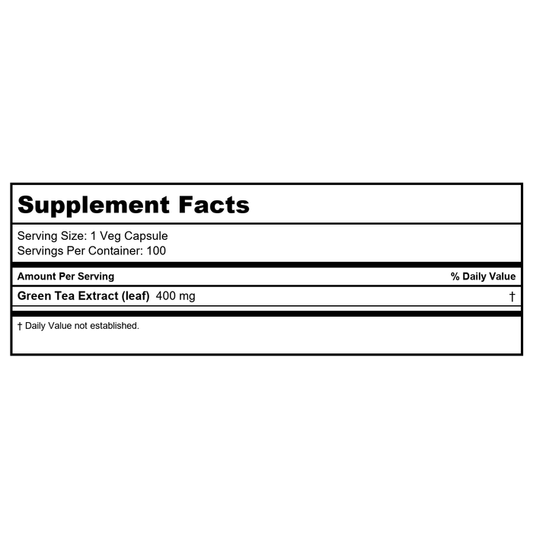 Now Foods Green Tea Extract 400 mg 100 Vcaps - 4705 - Supplement Facts panel