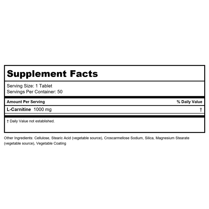 Now Foods L-Carnitine 1000 mg 50 Tablets - 0067 - Supplement Facts panel