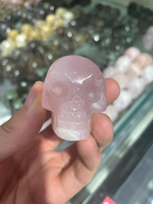 Obsidian&rose quartz skull-mini