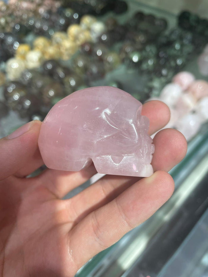 Obsidian&rose quartz skull-mini