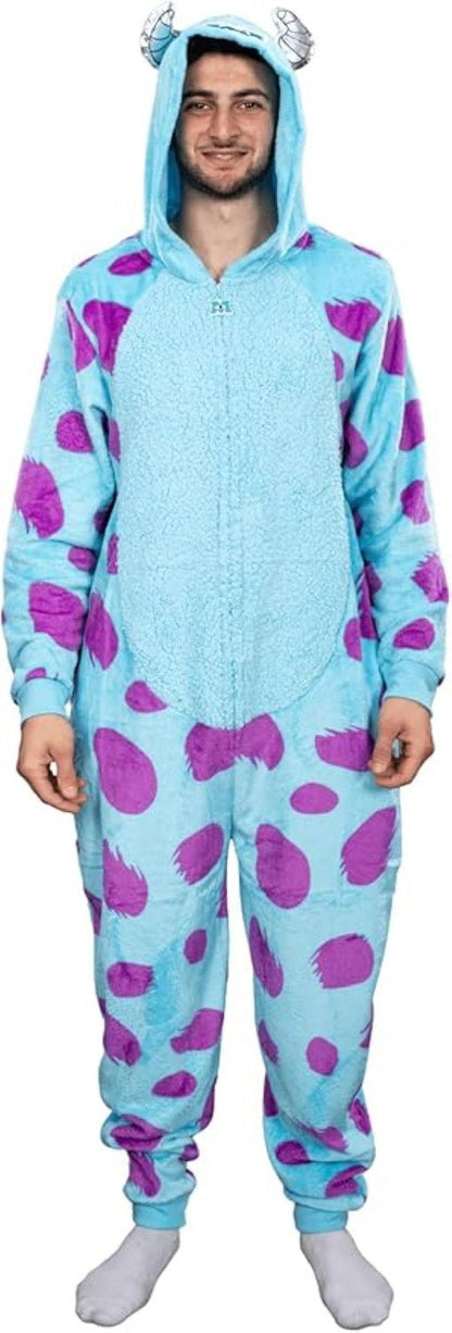 Officially Licensed Monsters Inc Sulley Adult Unisex Halloween Cosplay Costume Fleece Zip Up Jumpsuit - TVStoreOnline