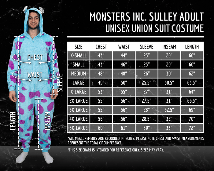 Officially Licensed Monsters Inc Sulley Adult Unisex Halloween Cosplay Costume Fleece Zip Up Jumpsuit - TVStoreOnline