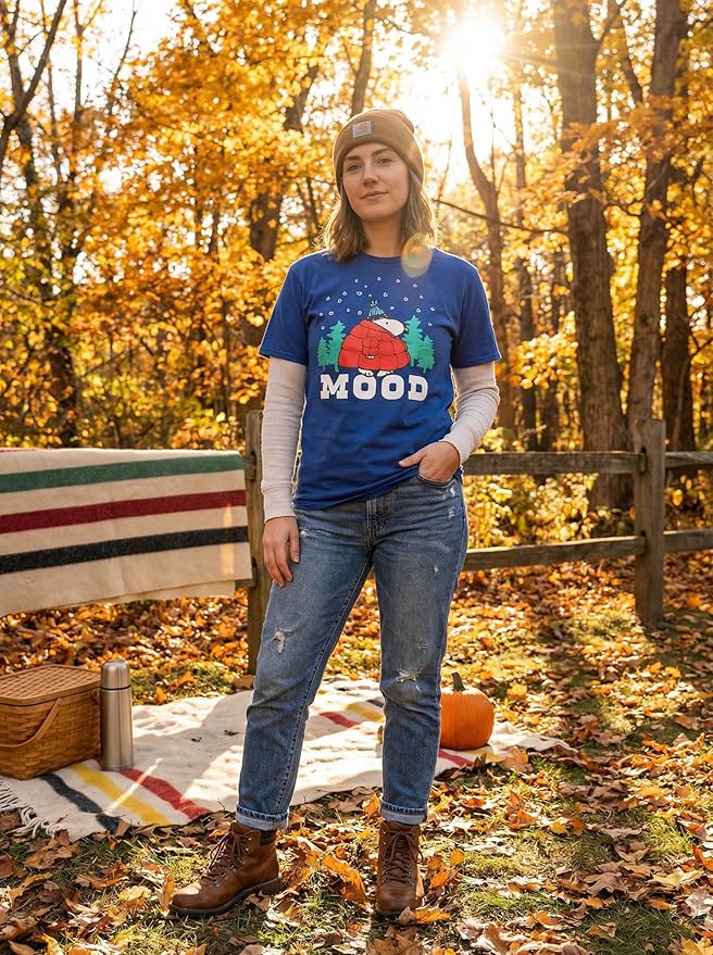 Officially Licensed Peanuts Snoopy Mood Puff Jacket Graphic Tee Adult Unisex T-Shirt - TVStoreOnline