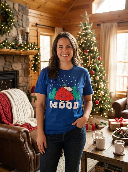 Officially Licensed Peanuts Snoopy Mood Puff Jacket Graphic Tee Adult Unisex T-Shirt - TVStoreOnline