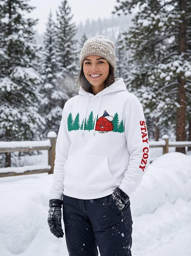 Officially Licensed Peanuts Snoopy Stay Cozy Embroidered Hoodie Adult Unisex Pullover - TVStoreOnline
