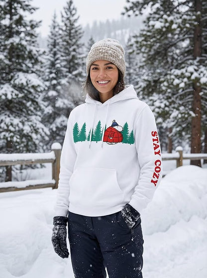 Officially Licensed Peanuts Snoopy Stay Cozy Embroidered Hoodie Adult Unisex Pullover - TVStoreOnline