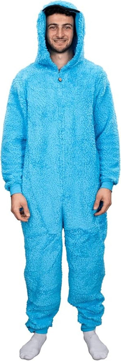 Officially Licensed Sesame Street Cookie Monster Adult Unisex Halloween Cosplay Costume Fleece Jumpsuit - TVStoreOnline