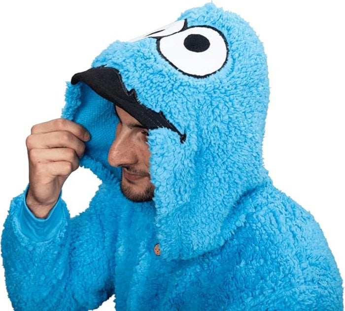Officially Licensed Sesame Street Cookie Monster Adult Unisex Halloween Cosplay Costume Fleece Jumpsuit - TVStoreOnline