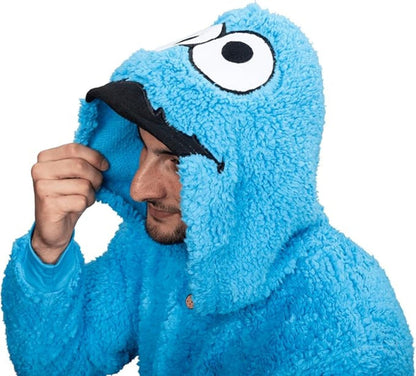 Officially Licensed Sesame Street Cookie Monster Adult Unisex Halloween Cosplay Costume Fleece Jumpsuit - TVStoreOnline