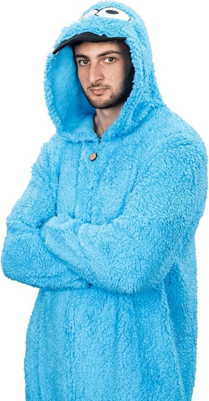 Officially Licensed Sesame Street Cookie Monster Adult Unisex Halloween Cosplay Costume Fleece Jumpsuit - TVStoreOnline