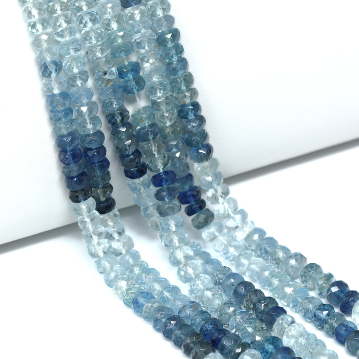 Ombre Blue Aquamarine 4mm – 5mm Hand Faceted Rondelles Bead Strand