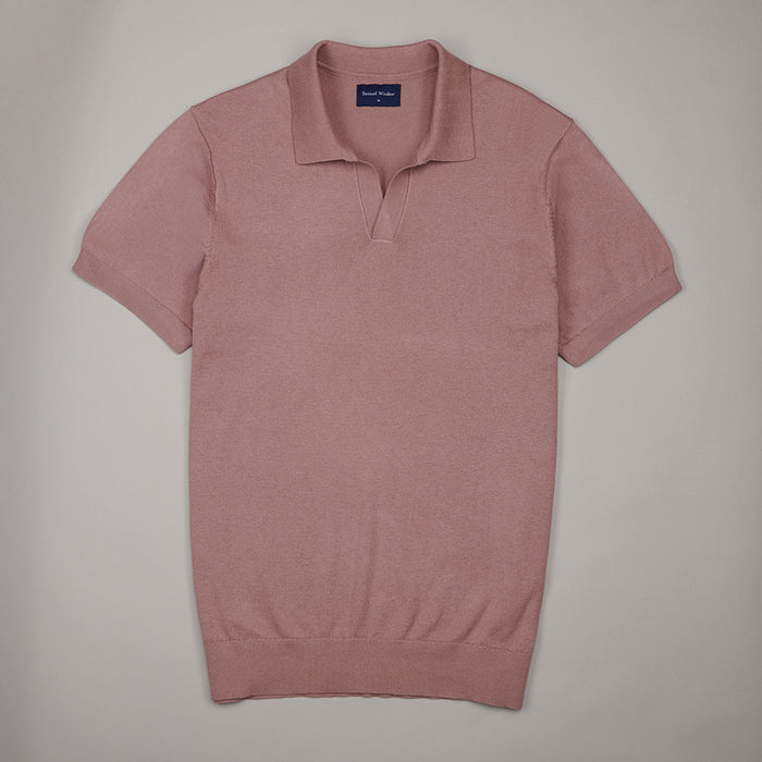 Open Collar Knitted Polo - Dusky Pink