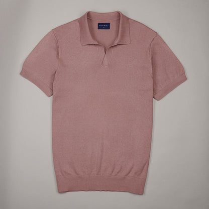 Open Collar Knitted Polo - Dusky Pink