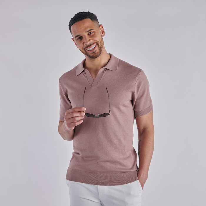 Open Collar Knitted Polo - Dusky Pink