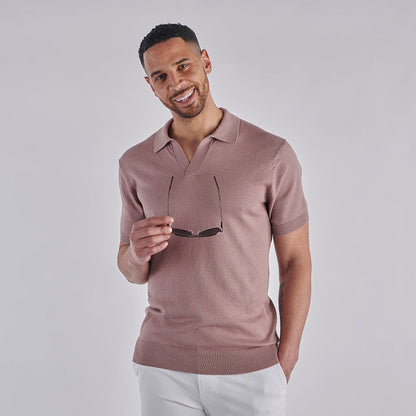 Open Collar Knitted Polo - Dusky Pink