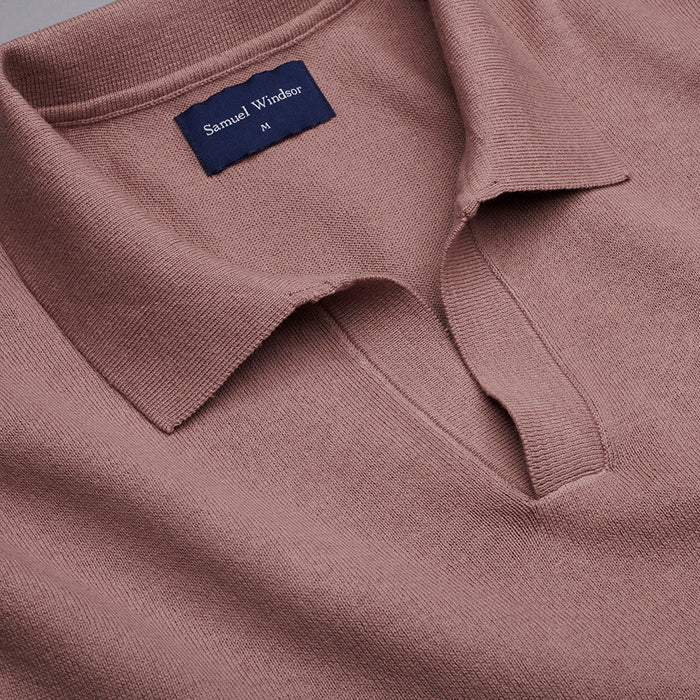 Open Collar Knitted Polo - Dusky Pink