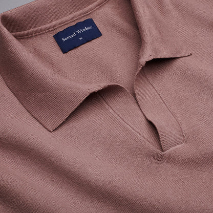 Open Collar Knitted Polo - Dusky Pink