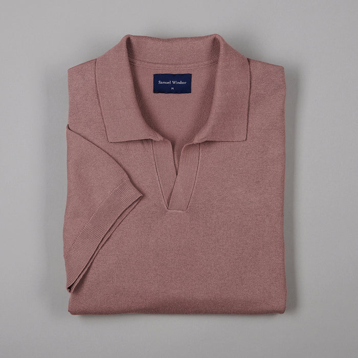 Open Collar Knitted Polo - Dusky Pink