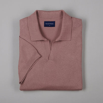 Open Collar Knitted Polo - Dusky Pink