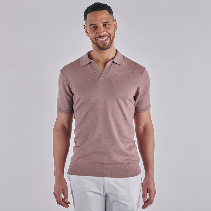 Open Collar Knitted Polo - Dusky Pink