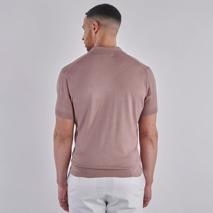 Open Collar Knitted Polo - Dusky Pink