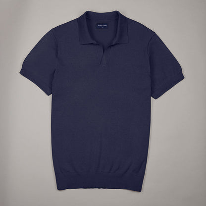 Open Collar Knitted Polo - Navy