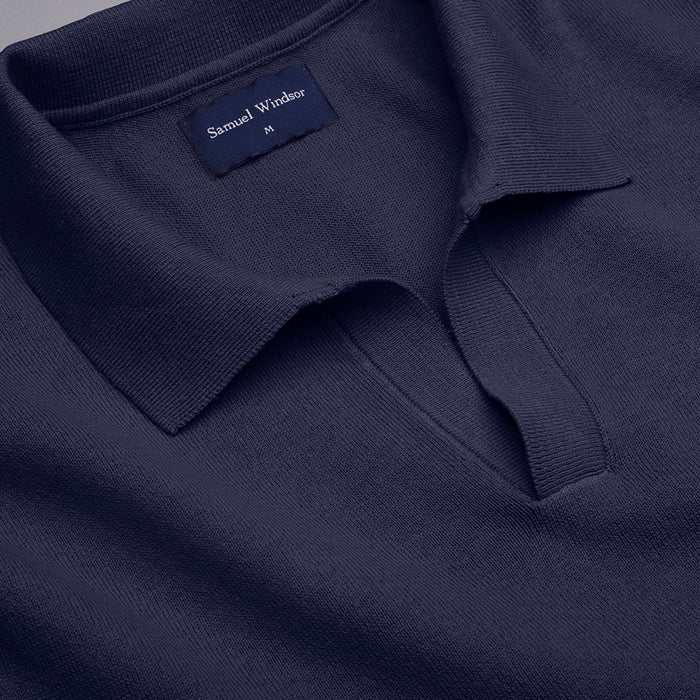 Open Collar Knitted Polo - Navy