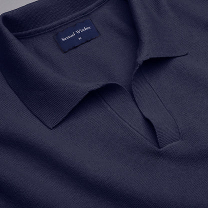 Open Collar Knitted Polo - Navy