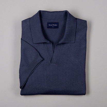 Open Collar Knitted Polo - Navy