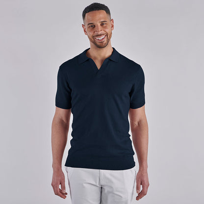 Open Collar Knitted Polo - Navy