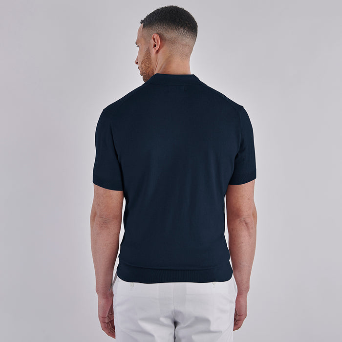 Open Collar Knitted Polo - Navy