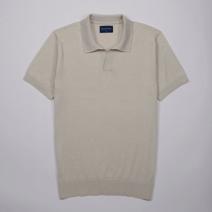 Open Collar Knitted Polo - Oatmeal