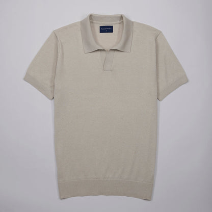 Open Collar Knitted Polo - Oatmeal
