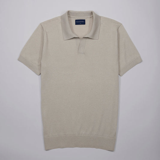 Open Collar Knitted Polo - Oatmeal