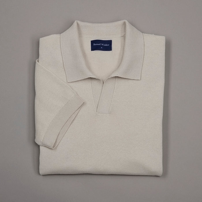 Open Collar Knitted Polo - Oatmeal