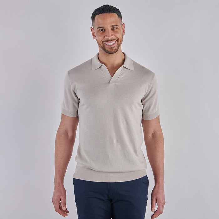Open Collar Knitted Polo - Oatmeal