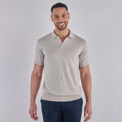Open Collar Knitted Polo - Oatmeal
