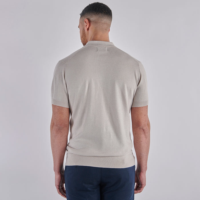 Open Collar Knitted Polo - Oatmeal