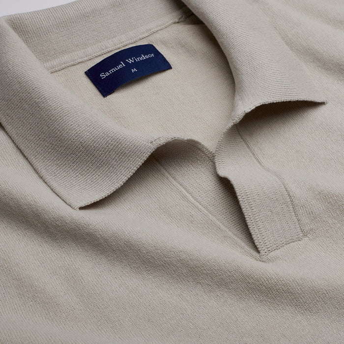 Open Collar Knitted Polo - Oatmeal