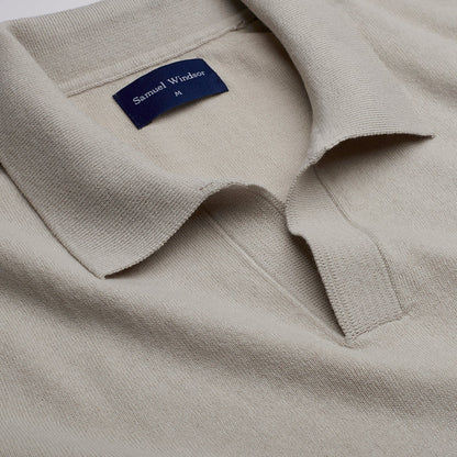 Open Collar Knitted Polo - Oatmeal