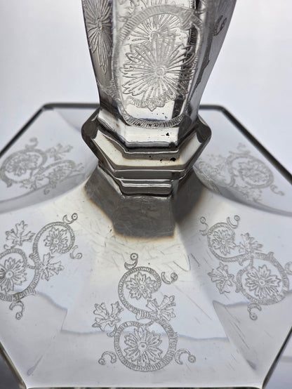 Pair etched glass candlesticks  US Glass Co pa20
