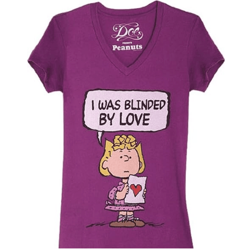 Peanuts Sally Brown Blinded by Love Purple Juniors T-Shirt - TVStoreOnline