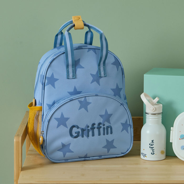 Personalised Blue Star Pocket Medium Backpack