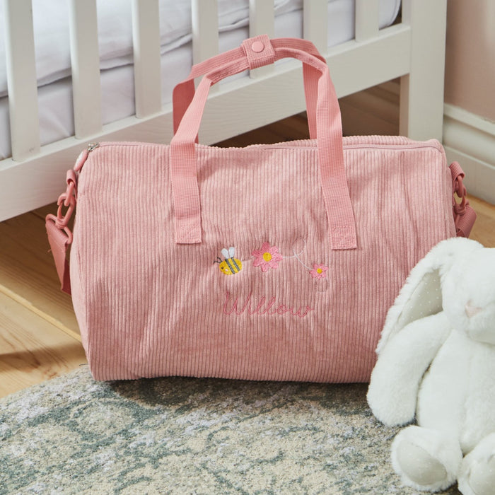 Personalised Bumblee Pink Cord Barrel Bag