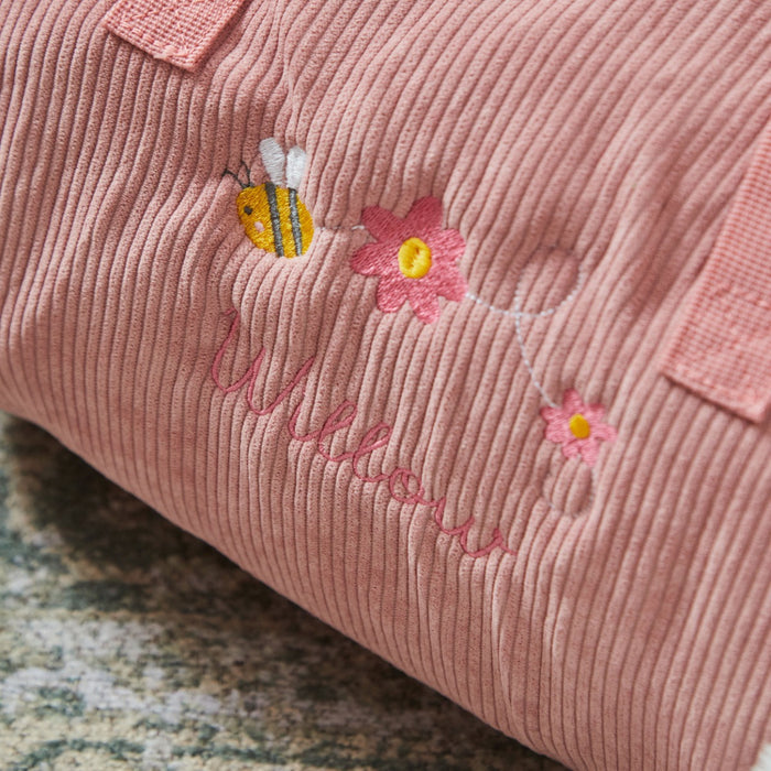 Personalised Bumblee Pink Cord Barrel Bag