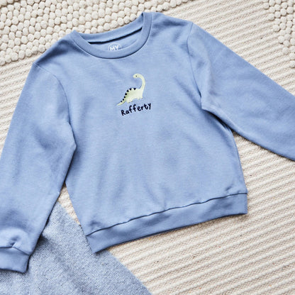 Personalised Dinosaur Design Blue Sweatshirt