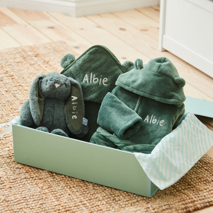 Personalised Forest Green Splash, Snuggle and Cuddle Gift Set