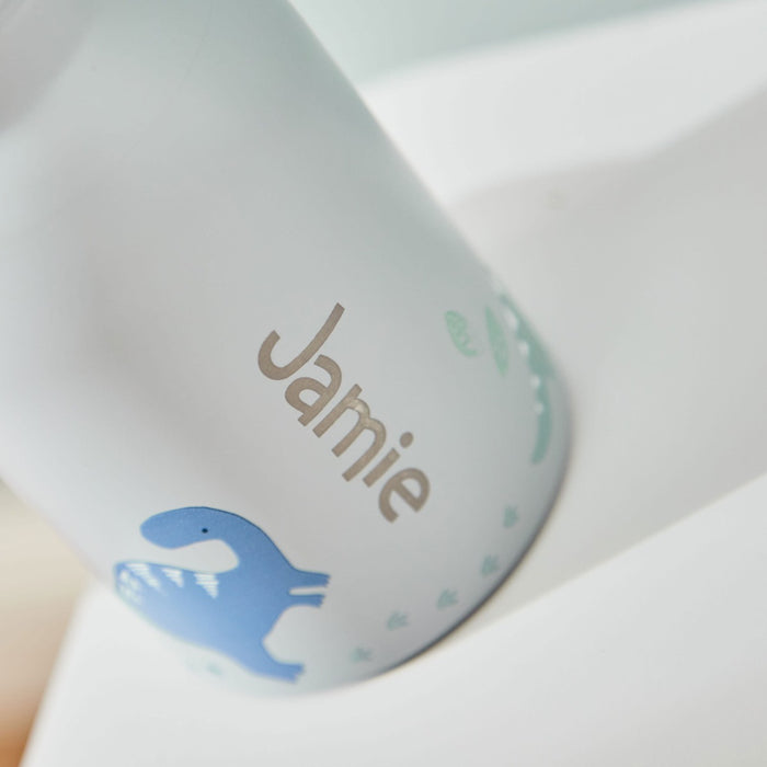 Personalised Grey Dinosaur 350ml Water Bottle