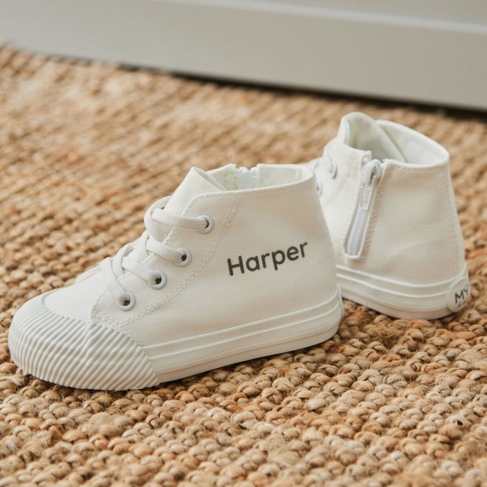 Personalised Ivory Toddler High Top Trainers