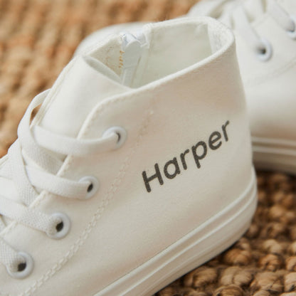 Personalised Ivory Toddler High Top Trainers